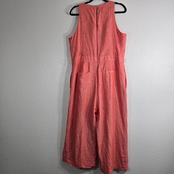 Banana Republic Jumpsuit Women Size 14 Coral Linen Sleeveless Wide Leg Resort - Picture 4 of 9